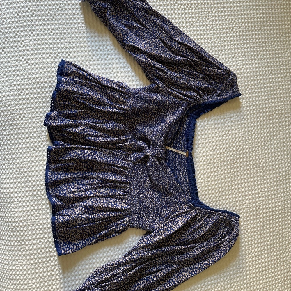 Free People Navy Patterned Blouse
